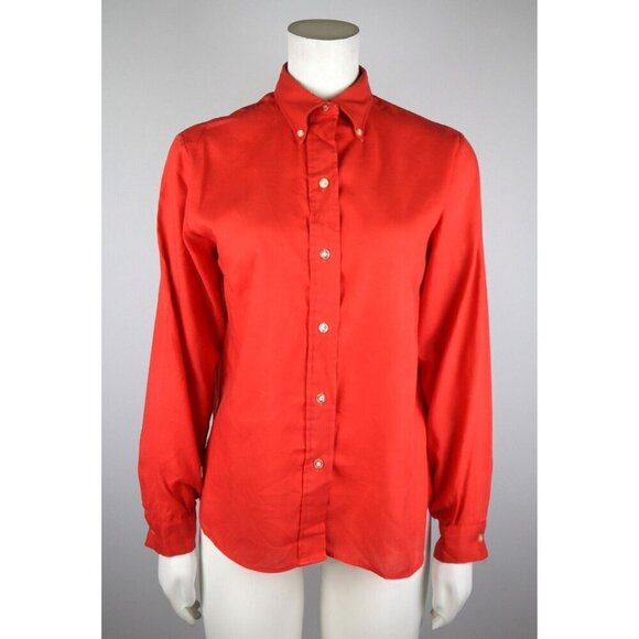 VINTAGE 70s WOMEN'S ORANGE LONG SLEEVE BUTTON-UP TOP - SIZE 36 - JEANIE - Picture 1 of 8